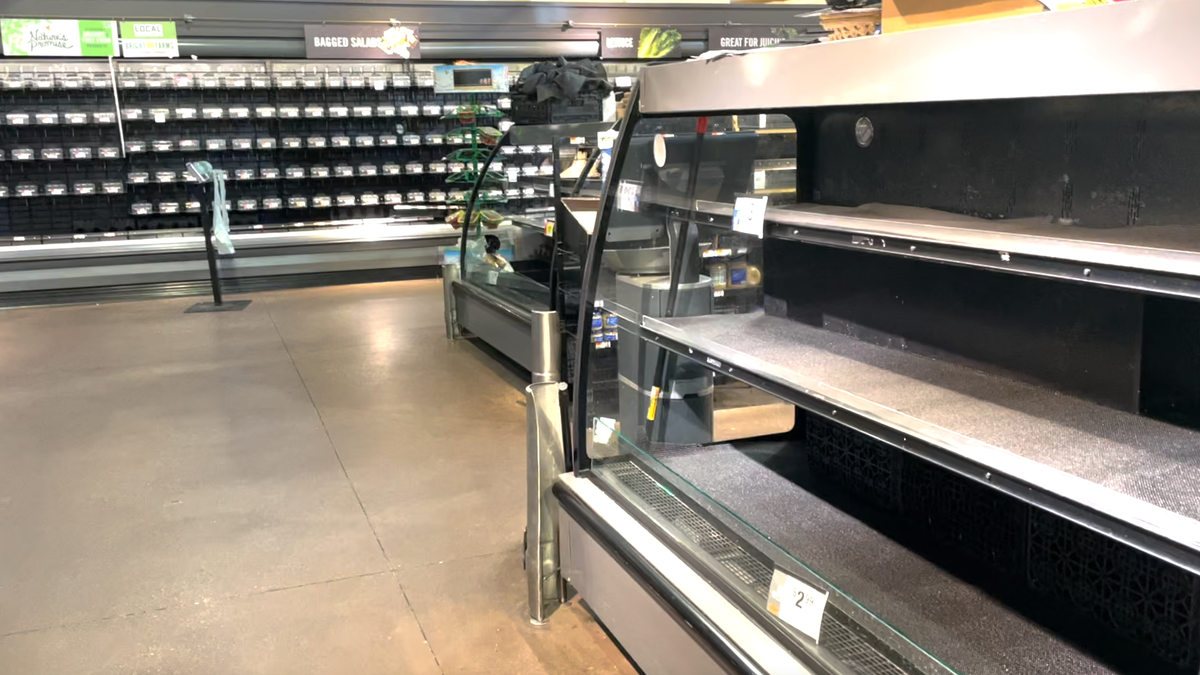 Empty shelves at a grocery store in Washington, D.C.