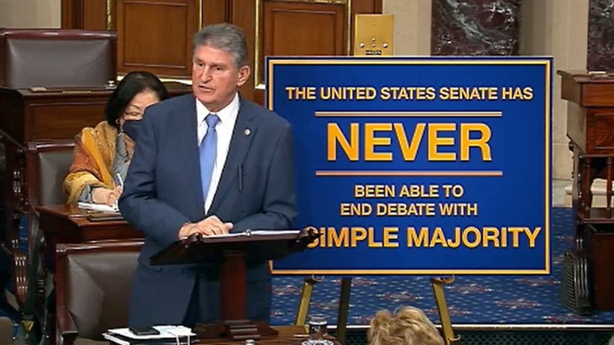 Sen. Joe Manchin defends the Senate's 60-vote filibuster in a floor speech on Jan. 19, 2022.