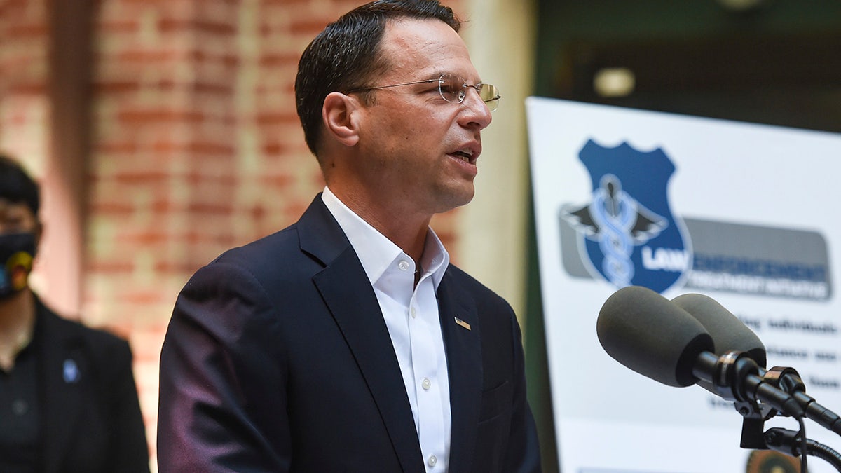 Pennsylvania Attorney General Josh Shapiro speaks during a press conference.