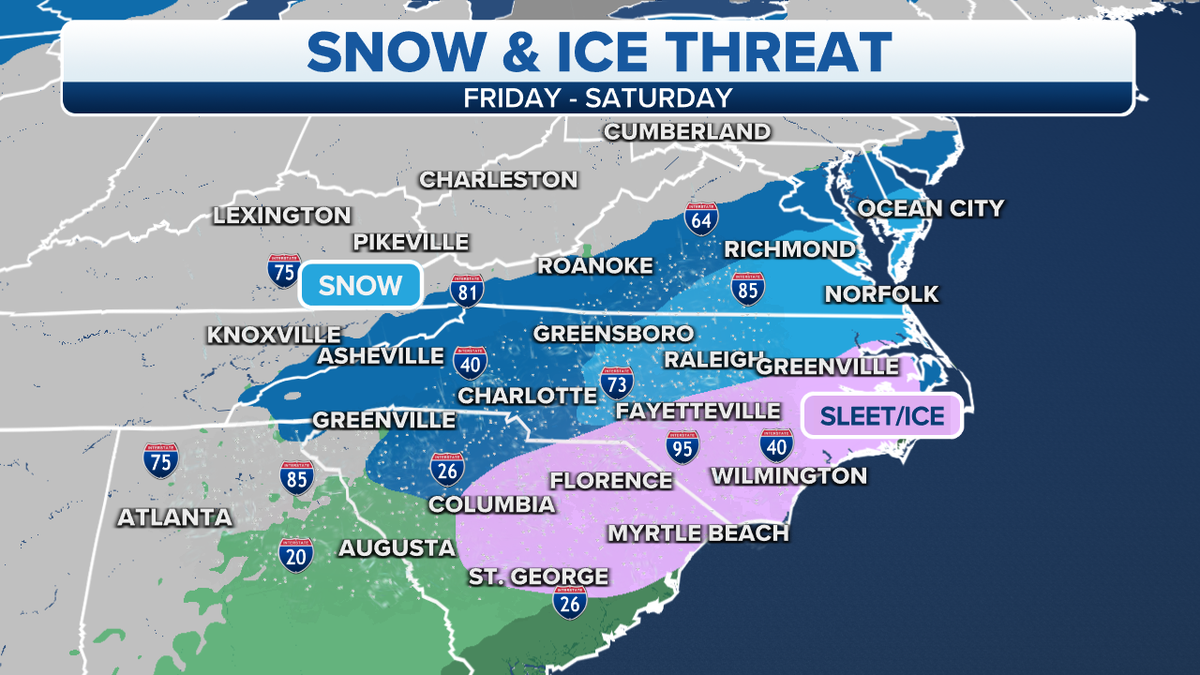 Mid-Atlantic, Southeast snow and ice threat