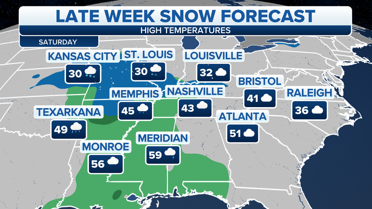 Late-week snow forecast for South, Southeast