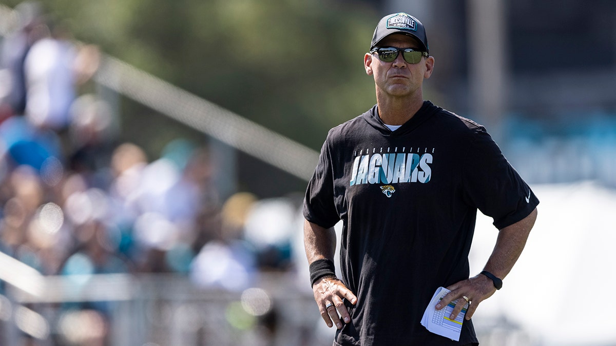 General Manager Trent Baalke of the Jacksonville Jaguars looks on during Training Camp at TIAA Bank Field on July 29, 2021 in Jacksonville, Florida.