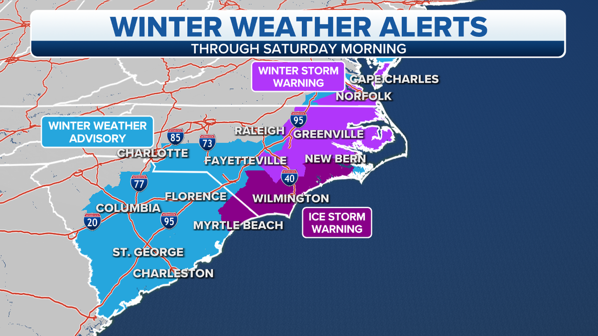 Carolinas winter weather alerts