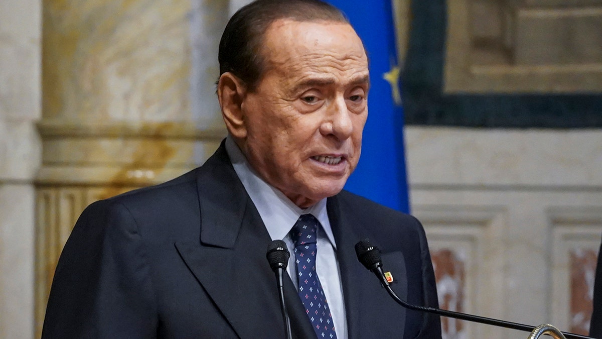 Silvio Berlusconi speaks to media following a meeting with the designated Prime Minister Mario Draghi on formation of a new government at the Chamber of Deputies (Montecitorio), on Feb. 9, 2021 in Rome, Italy.