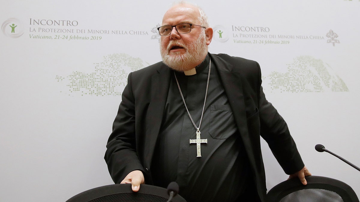 Cardinal Reinhard Marx, the archbishop of Munich and Freising, leaves at the end of a media briefing during a four-day sex abuse summit called by Pope Francis in Rome, Italy, Feb. 23, 2019. 