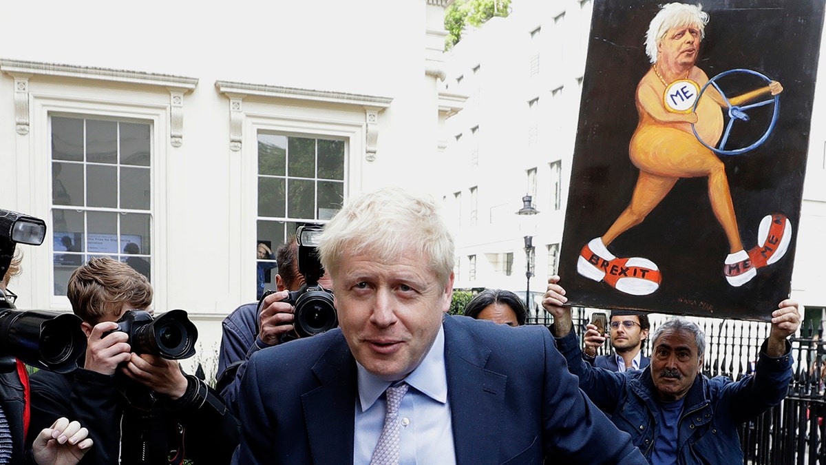 Britain's Conservative Party lawmaker Boris Johnson arrives to launch his leadership campaign, in London, Wednesday, June 12, 2019.
