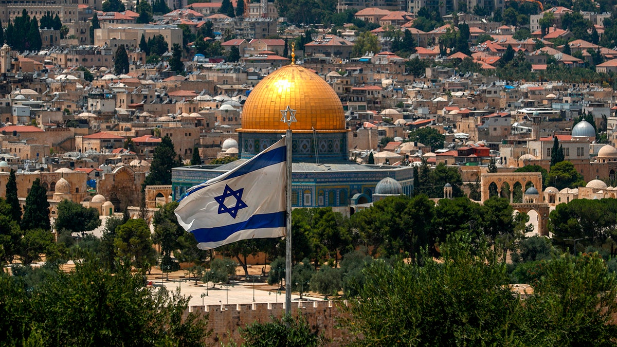 Israeli flag over jersusalem