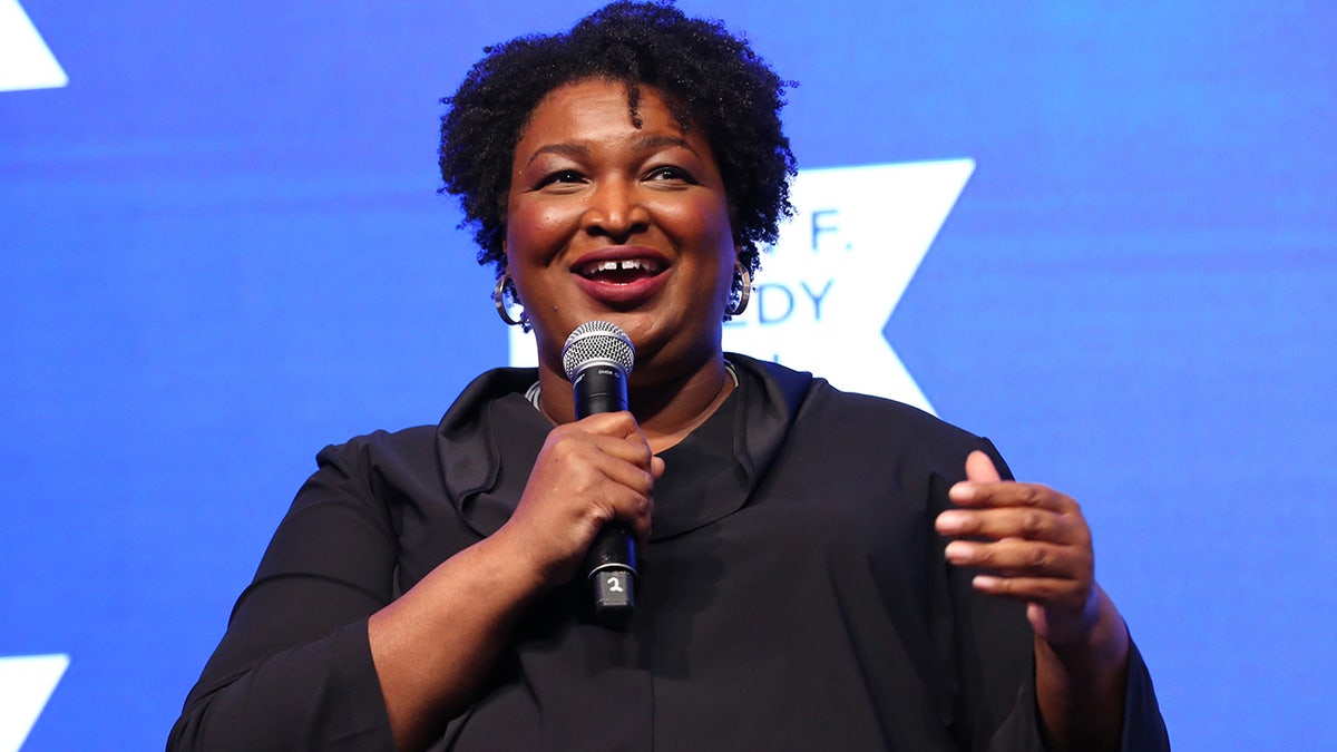 Stacey Abrams speaks onstage during the 2021 Robert F. Kennedy Human Rights Ripple of Hope Award Gala on Dec. 9, 2021, in New York City. 