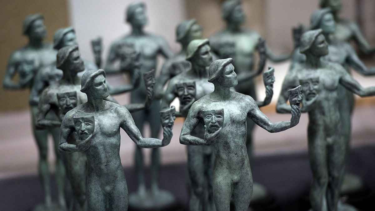 Finished solid bronze a statuettes are displayed during the 25th Annual Casting of the Screen Actors Guild Awards at American Fine Arts Foundry, Tuesday, Jan. 15, 2019, in Burbank, California The 2022 SAG Awards are scheduled to take place on Feb. 27. 