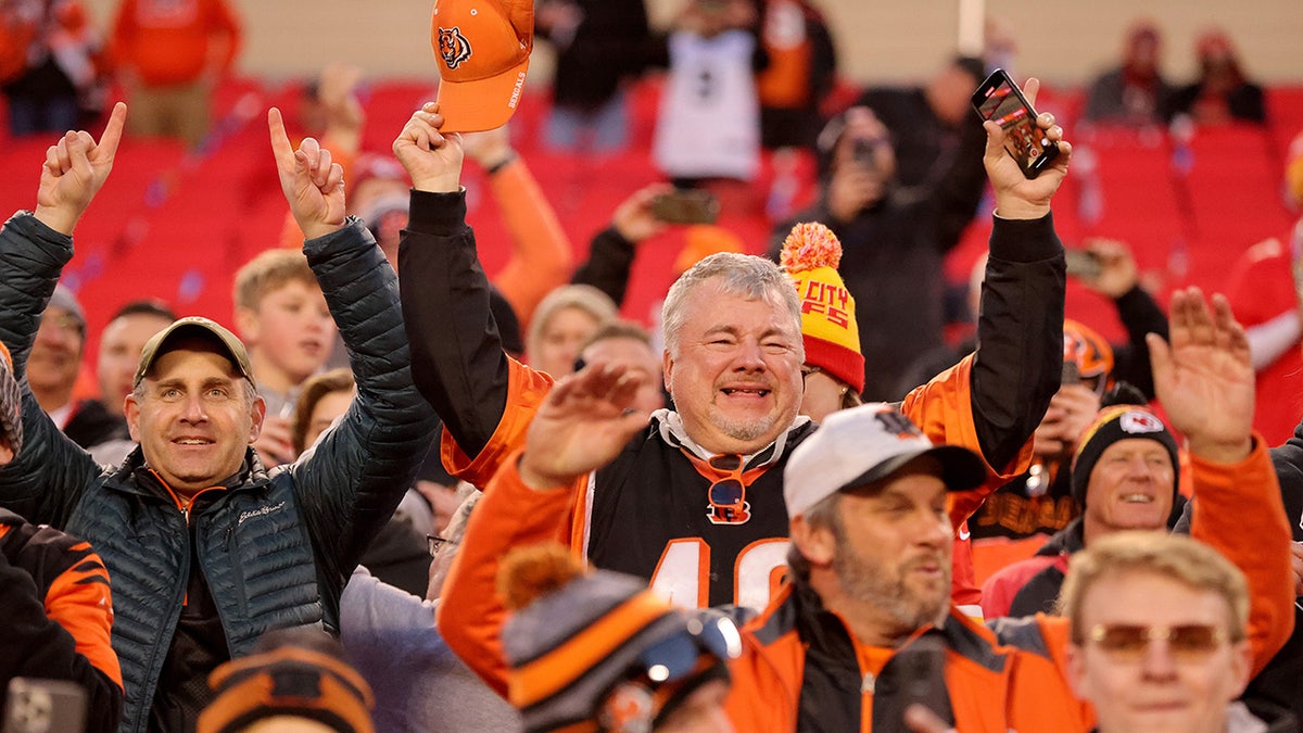 Fans celebrate following the Cincinnati Bengals overtime win against the Kansas City Chiefs