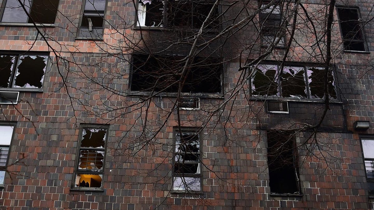 A view of the apartment building after a deadly fire in the Bronx