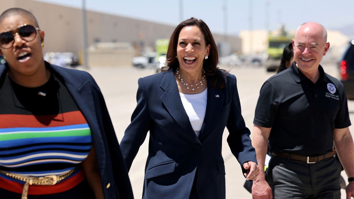 Symone Sanders, Vice President Kamala Harris and DHS Secretary Alejandro Mayorkas