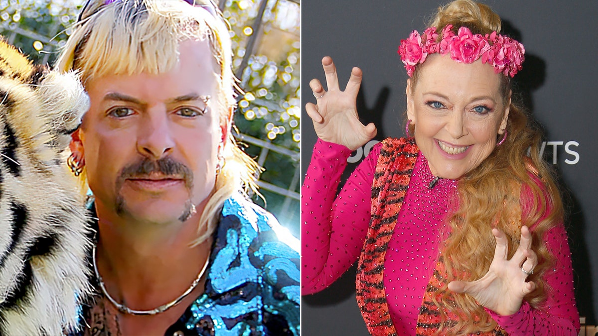 Former big cat zoo owner Joe Exotic and his nemesis big cat rescuer Carole Baskin. He is in prison for hiring a hit man to kill her.