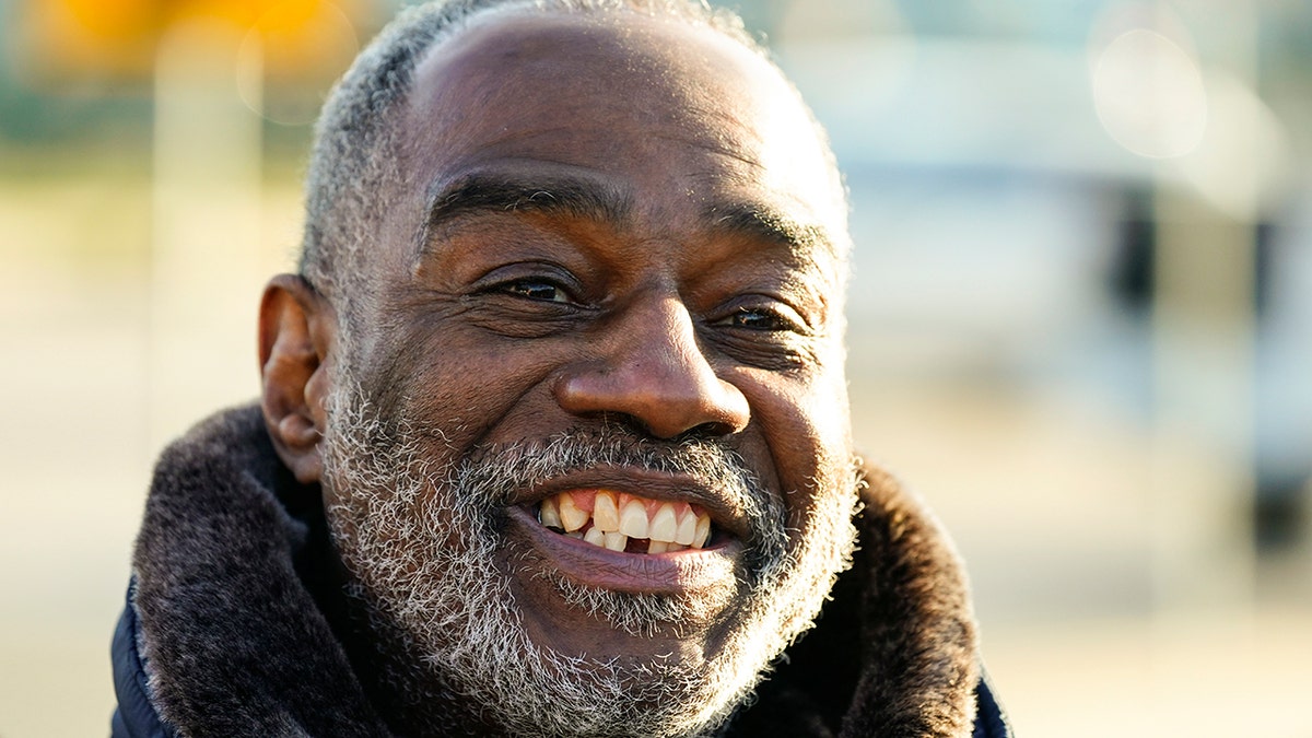 Willie Stokes smiles after getting out of a state prison in Chester, Pennsylvania, on Tuesday, Jan. 4, 2022, after his 1984 murder conviction was overturned because of perjured witness testimony.
