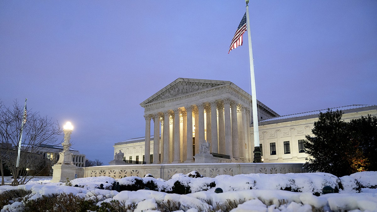The U.S. Supreme Court surrounded by snow in Washington, D.C., on Wednesday, Jan. 5, 2022.