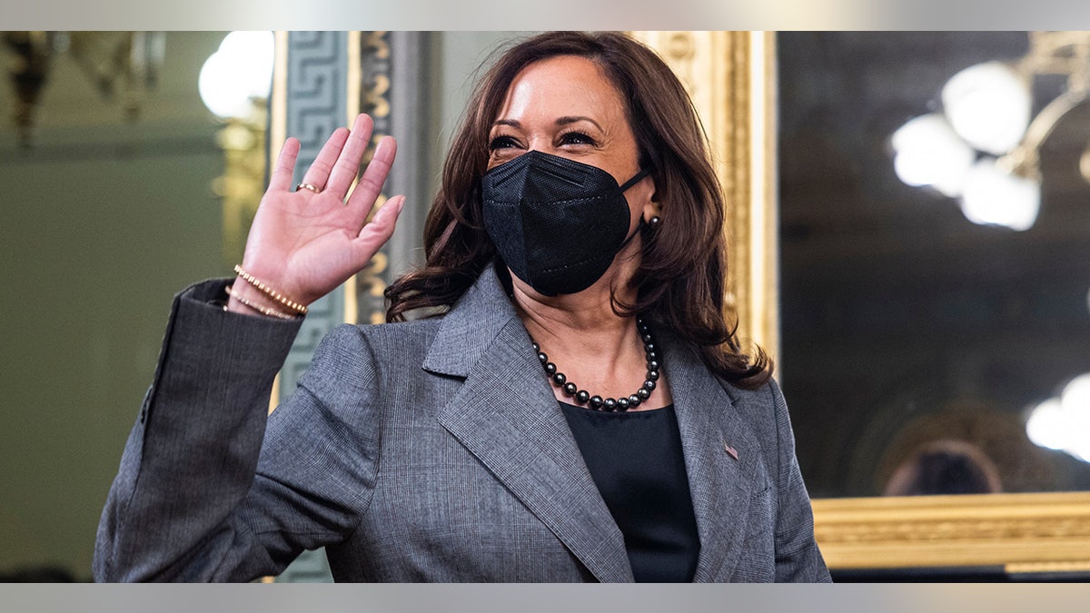 Vice President Kamala Harris arrives to swear in Julissa Reynoso Pantaleon, U.S. ambassador to Spain, in the Vice Presidents Ceremonial Office in Washington