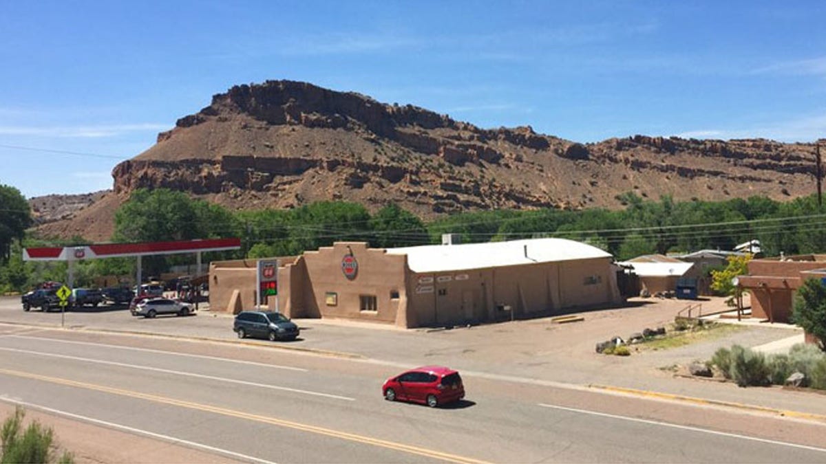 A view of a general store parking lot in Abiquiu, New Mexico, June 16, 2017, where a gunman shot and killed a 59-year-old Manuel Serrano a day earlier. 