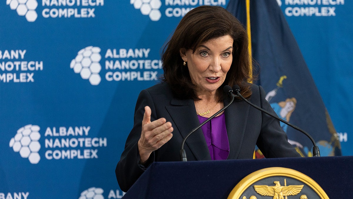 Kathy Hochul, governor of New York, speaks during a news conference at the Albany NanoTech Complex in Albany, New York, on Monday, Jan. 24, 2022. 
