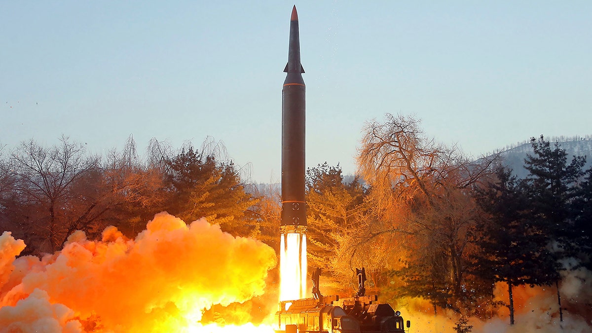 This photo provided by the North Korean government shows what it says a test launch of a hypersonic missile in North Korea Wednesday, Jan. 5, 2022.