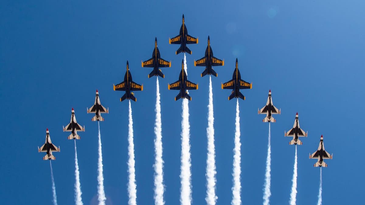 the Blue Angels and Thunderbirds flying