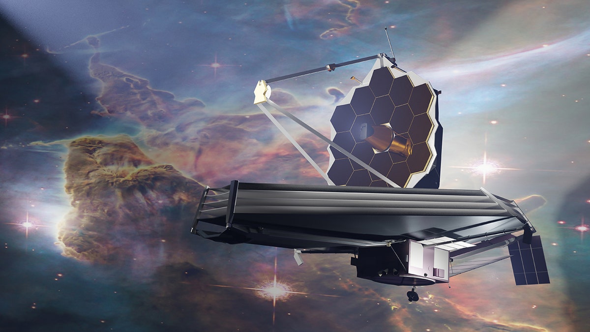 James Webb telescope in outer space. Elemets of thisd iamge furnished by NASA. 3d rendering