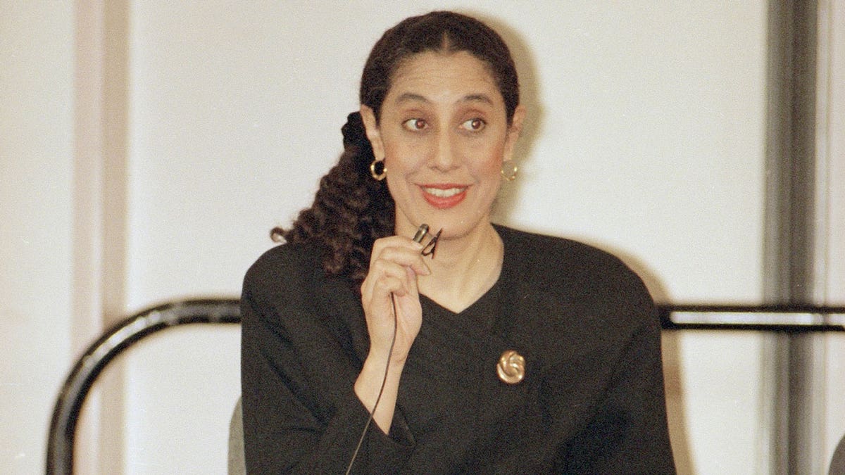 Lani Guinier speaks at the annual meeting of the American Society of Newspaper Editors, April 13, 1994, in Washington. Guinier, a pioneering civil rights lawyer and scholar whose nomination by President Bill Clinton to head the Justice Department's civil rights division was pulled after conservatives labeled her "quota queen," has died at 71.