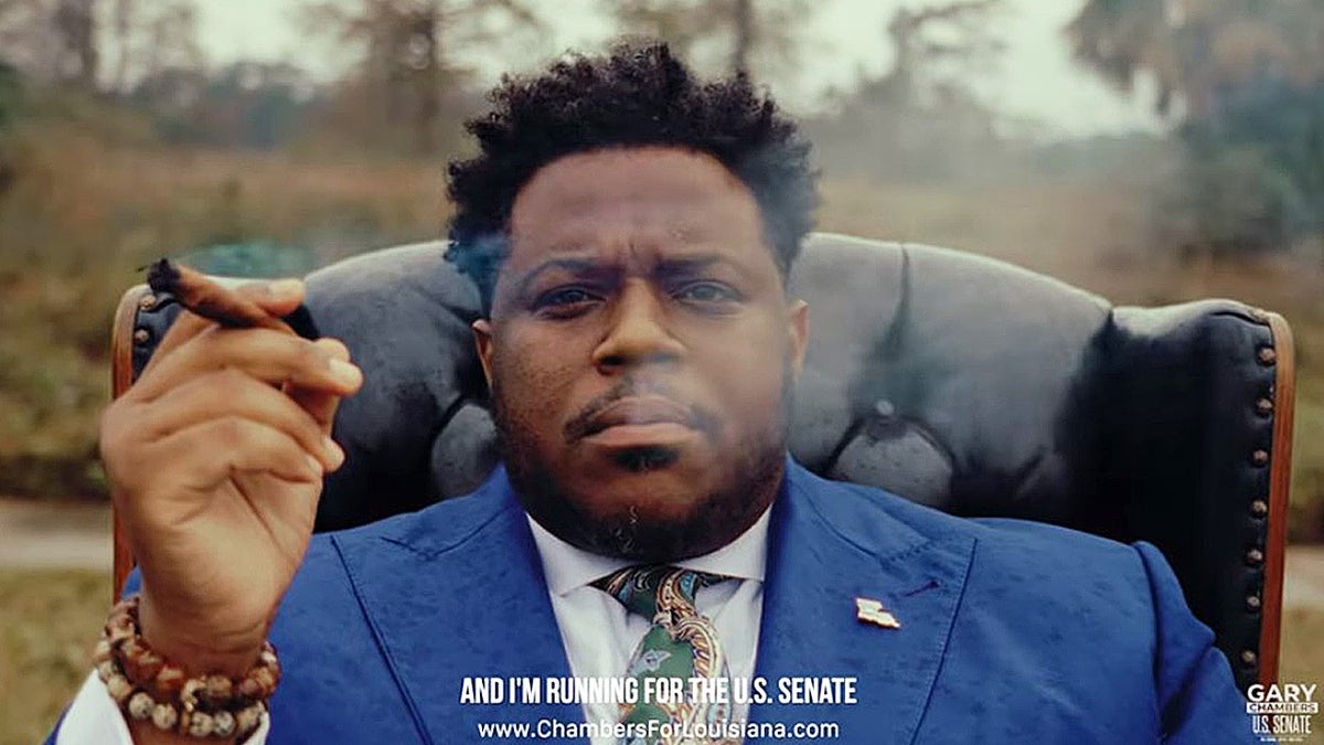 Louisiana Senate candidate Gary Chambers smokes marijuana in a campaign ad