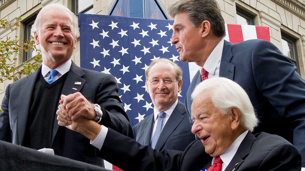 President Joe Biden, Sen. Jay Rockefeller, Gov. Joe Manchin, and Sen. Robert Byrd. (Photo by Christina Jamison/NBCU Photo Bank/NBCUniversal via Getty Images via Getty Images)