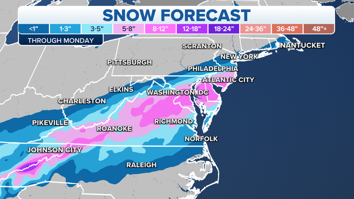 Expected snowfall totals in the East Coast.