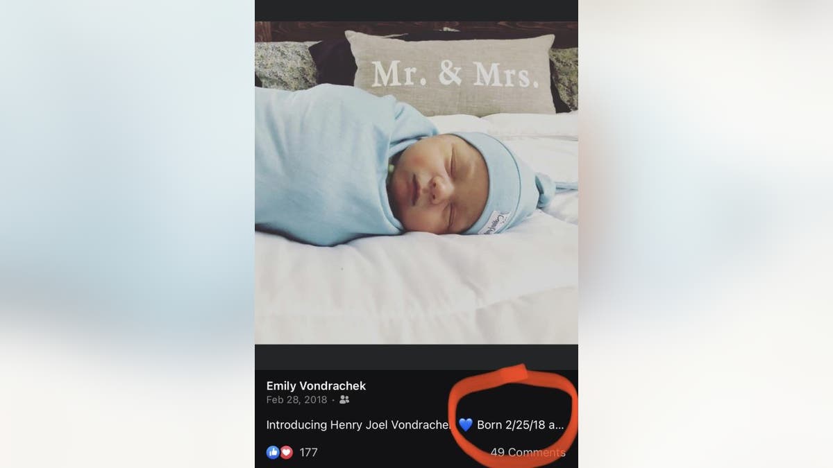 On Feb. 25, 2018, mom Emily Vondrachek announced on Facebook the birth of her son, Henry. 