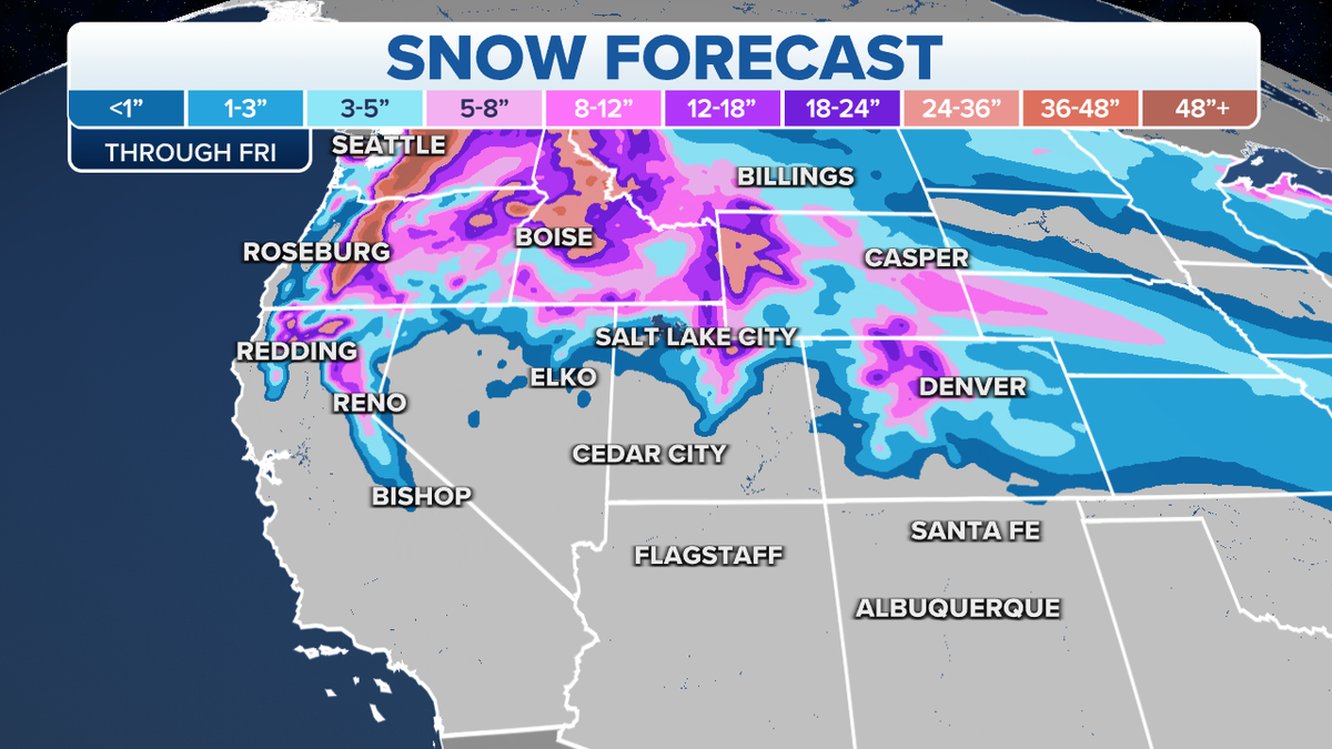 Expected snowfall totals this week in the Northwest.