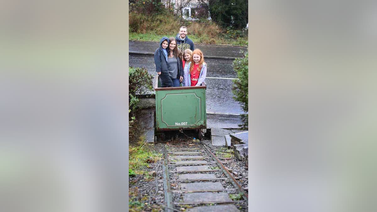 The Atkinson family in their funicular railway. It is believed to be one of the smallest funicular railways in the U.K.