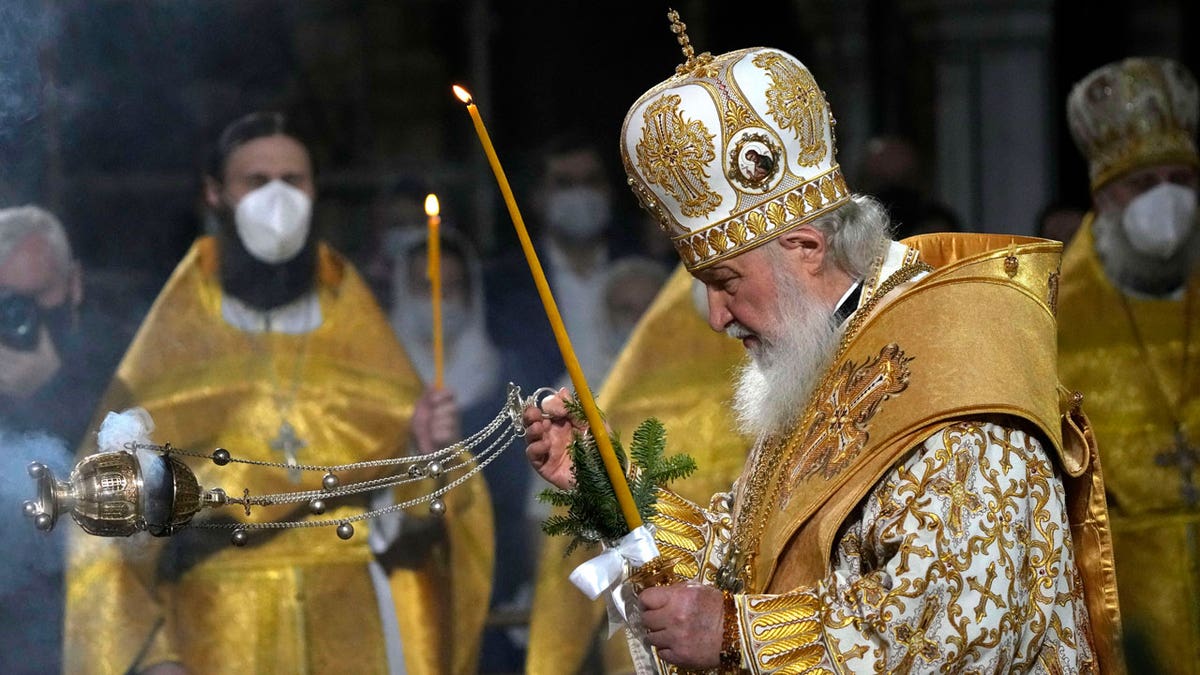 Russian Orthodox Patriarch Kirill delivers the Christmas Liturgy in the Christ the Saviour Cathedral in Moscow, Russia, Thursday, Jan. 6, 2022.