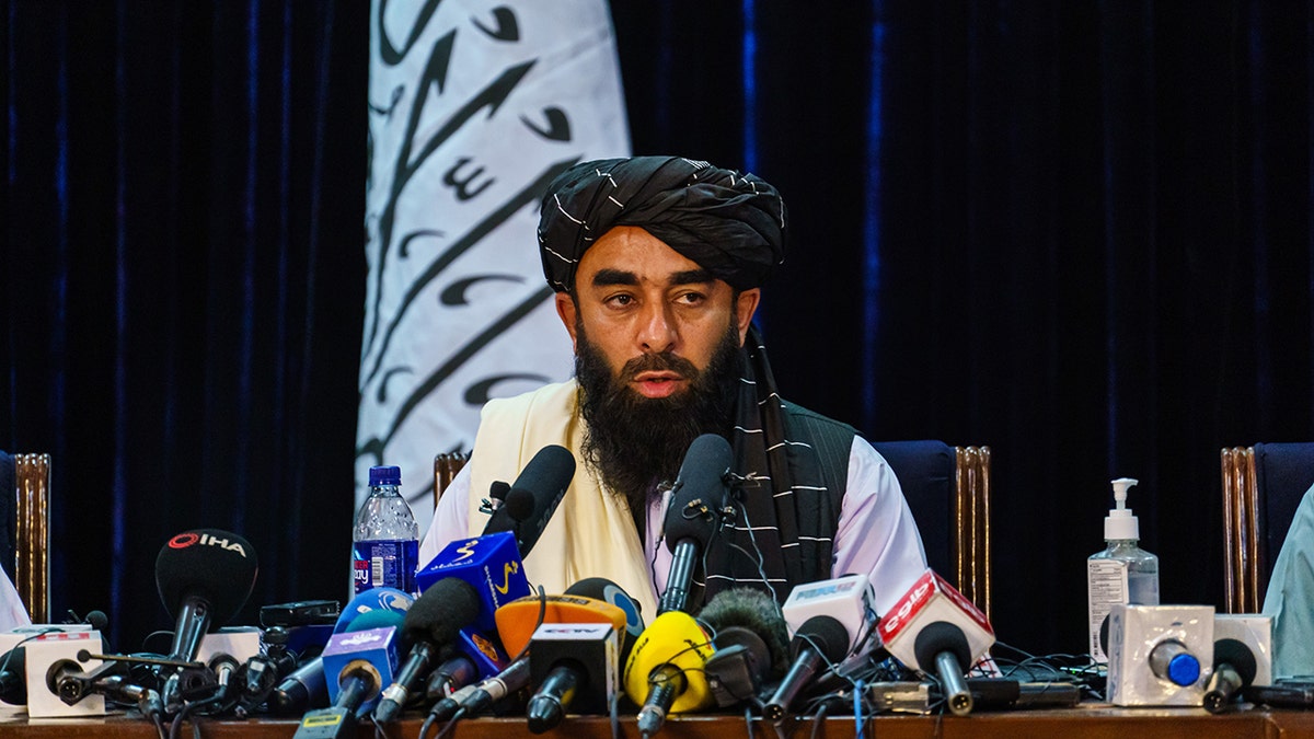 Taliban spokesman Zabihullah Mujahid during a press conference in Kabul, Afghanistan, on Aug. 17, 2021.