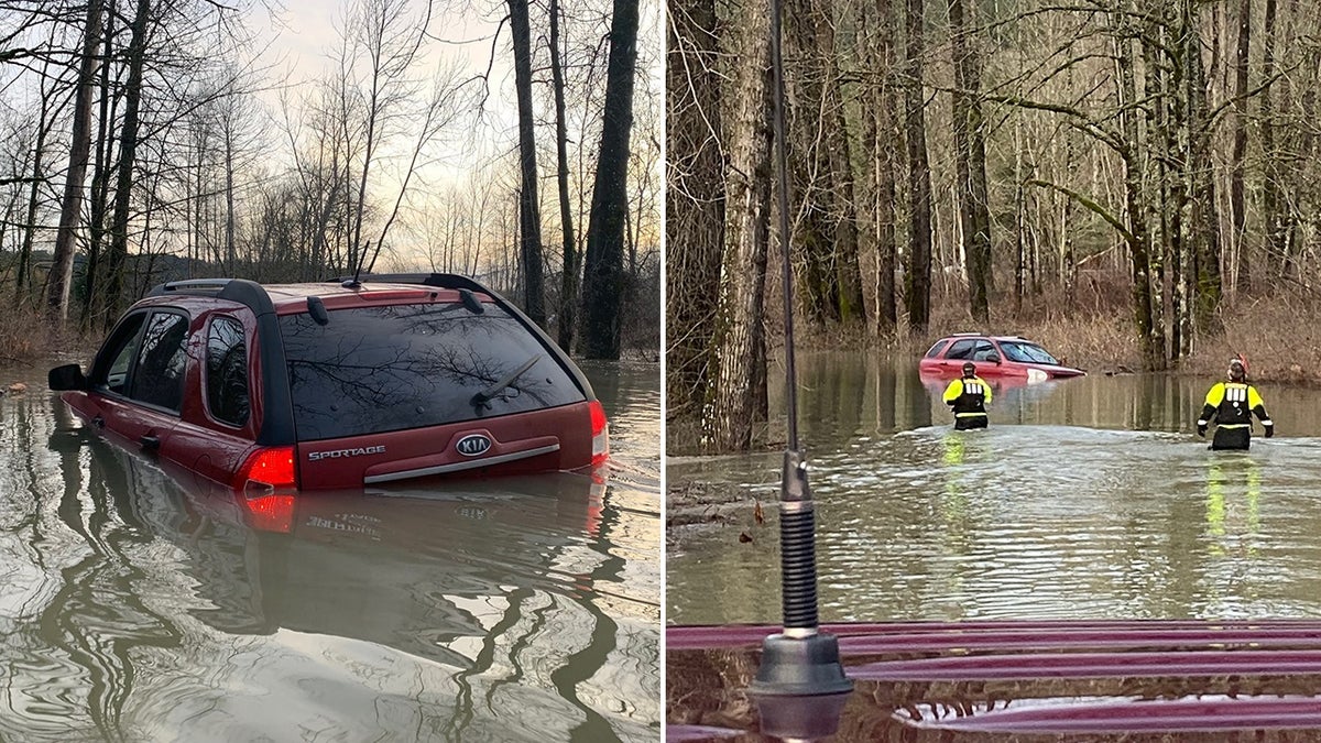 Two carjacking suspects were arrested in Washington state Wednesday after stealing two vehicles and getting one stuck in a flooded river while trying to escape police during a chase, authorities said.