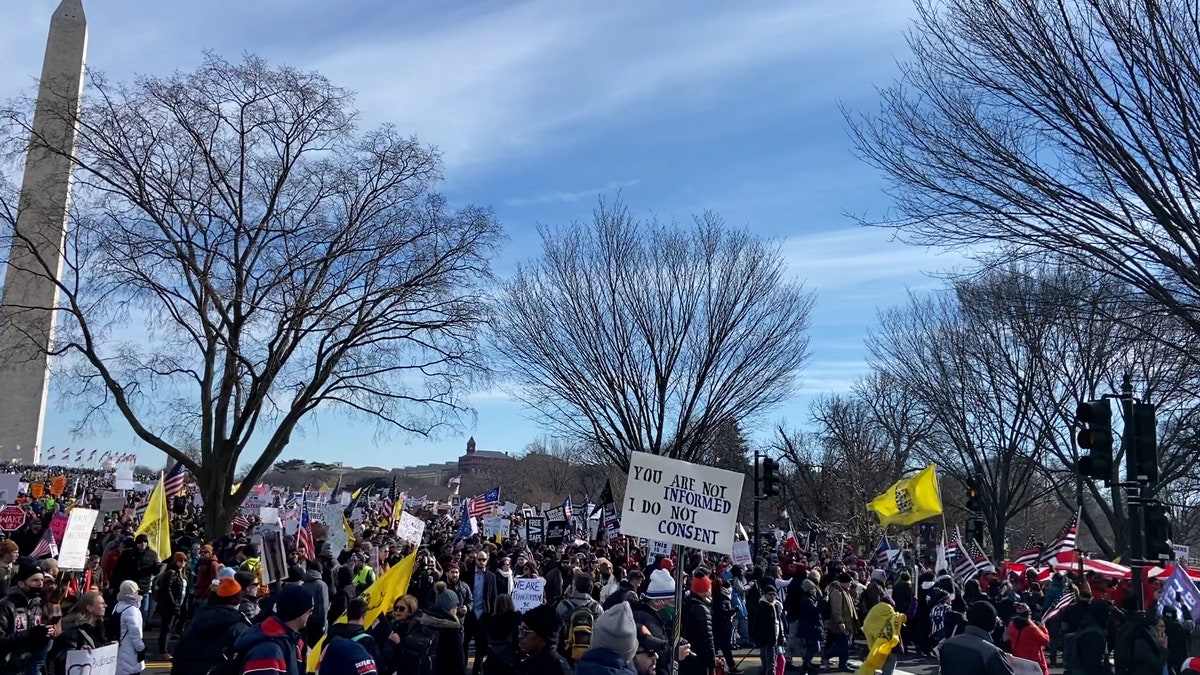 "Defeat the Mandates" rally crowd marches from the Washington Monument to the Lincoln Memorial