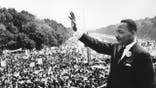 Black American civil rights leader Martin Luther King (1929 - 1968) addresses crowds during the March On Washington at the Lincoln Memorial, Washington DC, where he gave his 'I Have A Dream' speech.   (Photo by Central Press/Getty Images)
