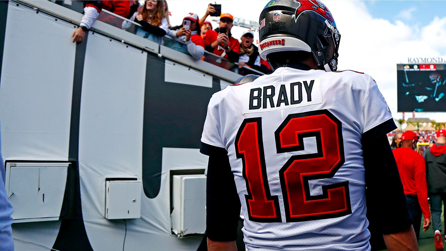 Tom Brady waits in the tunnel before playing the Los Angeles Rams during the NFC Divisional playoff game at Raymond James Stadium on Jan. 23, 2022