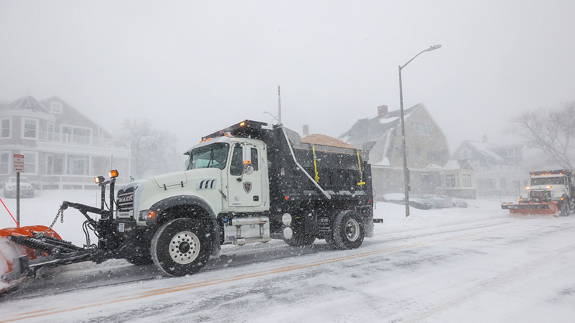Snow drifts start to get bigger as storm grows stronger in Cohasset, MA on Jan. 29, 2022 in near whiteout conditions.