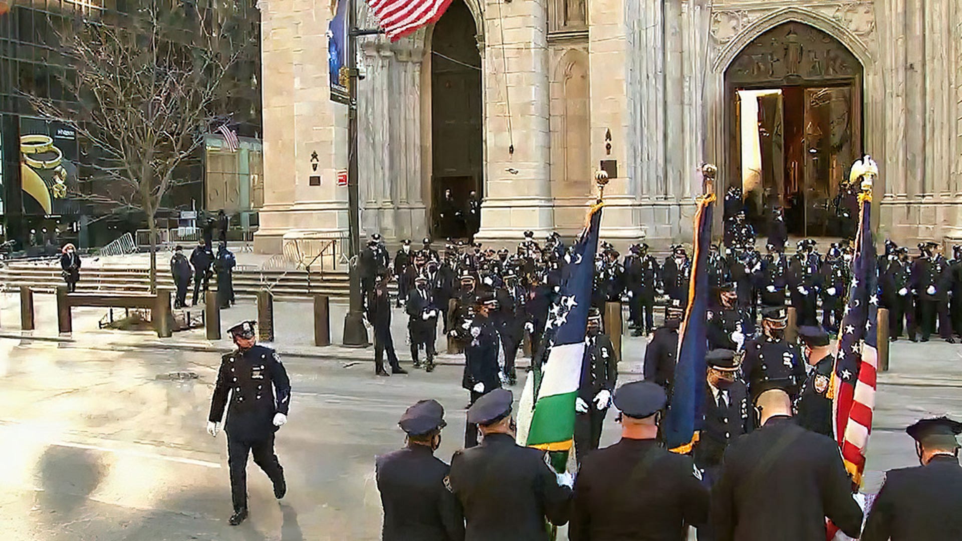 A casket carrying the body of NYPD Officer Jason Rivera body arrives at St. Patrick's Cathedral.
