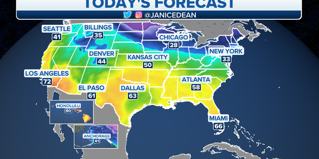 El pronóstico nacional para el lunes 24 de enero.