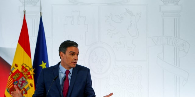 Spanish Prime Minister Pedro Sanchez speaks during a news conference, amid the coronavirus disease (COVID-19) pandemic, at Moncloa Palace, in Madrid, Spain December 29, 2021. (REUTERS/Javier Barbancho)