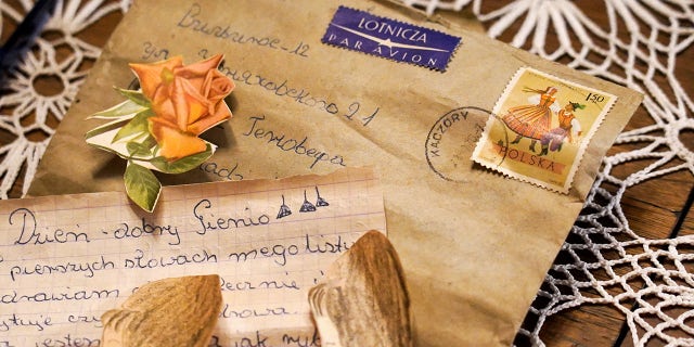 A letter sent to Lithuanian woman Genowefa Klonowska around 50 years ago is pictured.