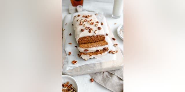 This vegan carrot cake bread recipe from Eliza Schuett of The Hangry Chickpea  uses aquafaba, chopped nuts and ground ginger.
