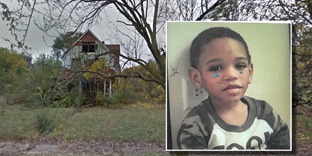 Damari Perry, inset, and the Indiana location where his body was found. (North Chicago Police Department)