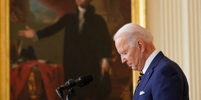 U.S. President Joe Biden holds a formal news conference in the East Room of the White House, in Washington, D.C., U.S., January 19, 2022. REUTERS/Kevin Lamarque