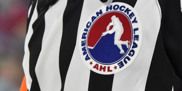 The AHL logo on a referee jersey on Oct. 15, 2021, a Montreal, Canada.