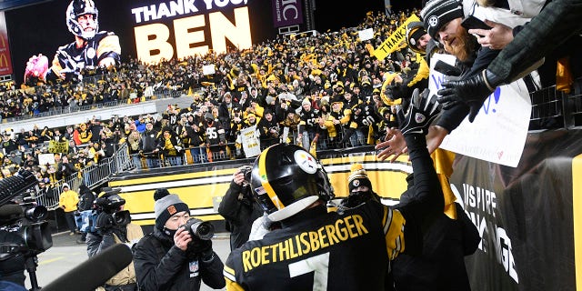 Pittsburgh Steelers quarterback Ben Roethlisberger greets fans after a game against the Cleveland Browns Jan. 3, 2022, in Pittsburgh. 