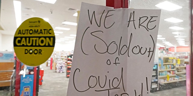 A sign was posted at the front of this CVS pharmacy at the Capitol in Jackson, Miss., Monday, Jan. 3, 2022. It was widely reported that the at-home COVID-19 tests were in very short supply throughout the state. 