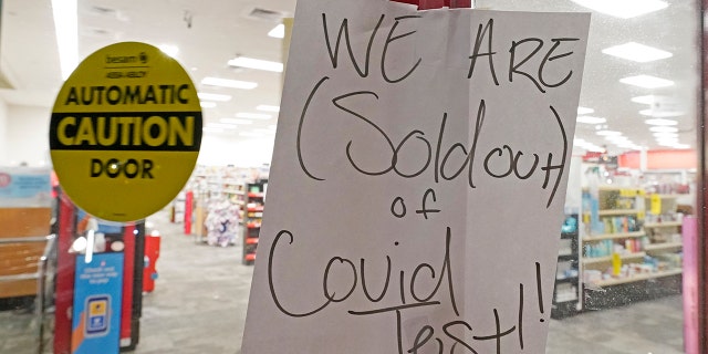 A sign was posted at the front of this CVS pharmacy at the Capitol in Jackson, Miss., Monday, Jan. 3, 2022. It was widely reported that the at-home COVID-19 tests were in very short supply throughout the state. 